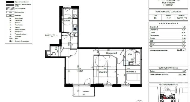 Appartement F3 à louer - 3 pièces - 61.87 m2 - VITRY SUR SEINE - 94 - ILE-DE-FRANCE - Century 21 K.B. Immobilier